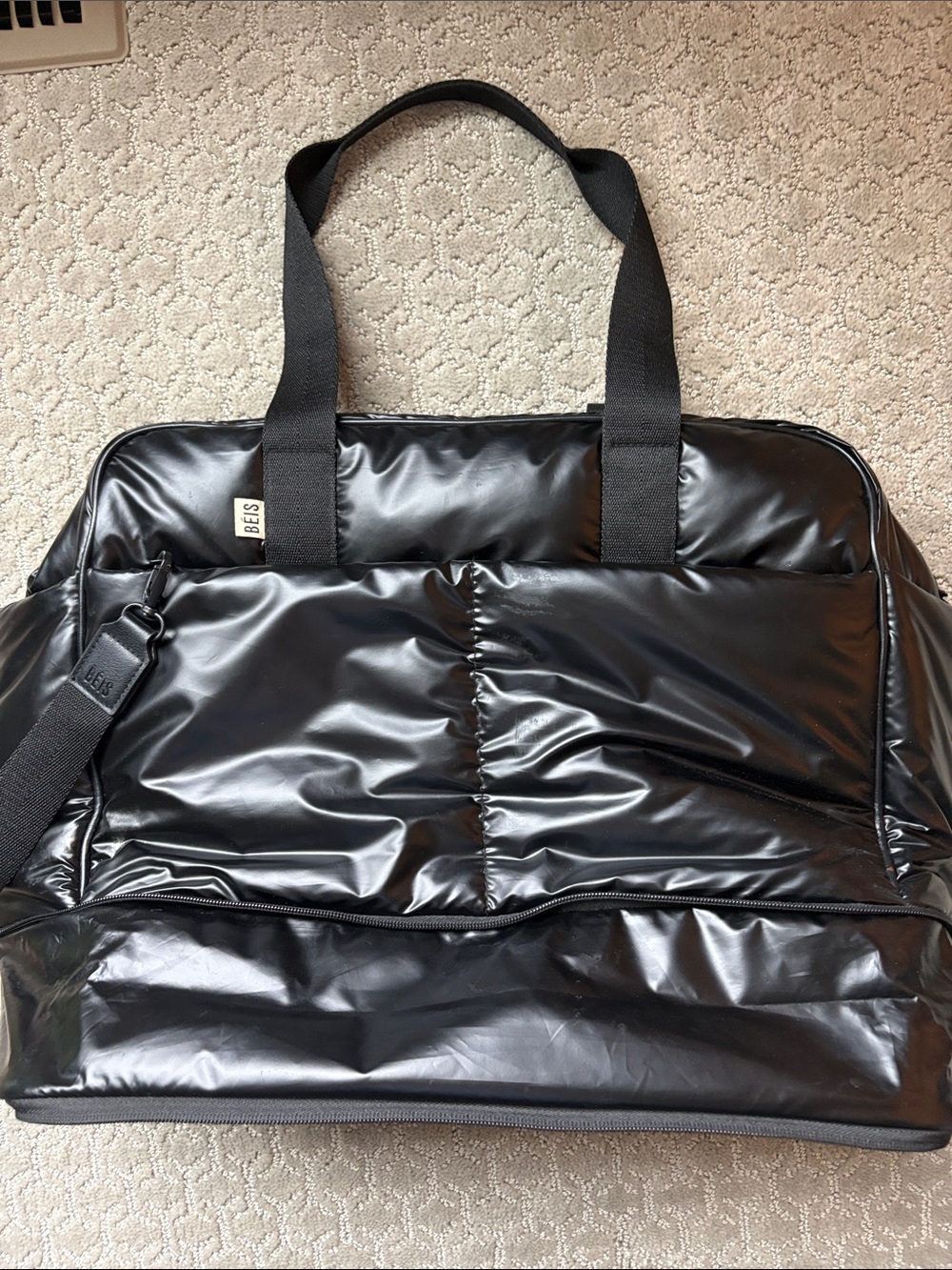 BEIS Black Quilted Duffel Bag with Padded Exterior